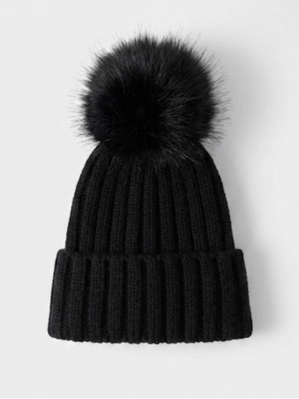 Aritzia Sunday Best Faux Fur Pom Cuffed Beanie | Black - Picture 2 of 8